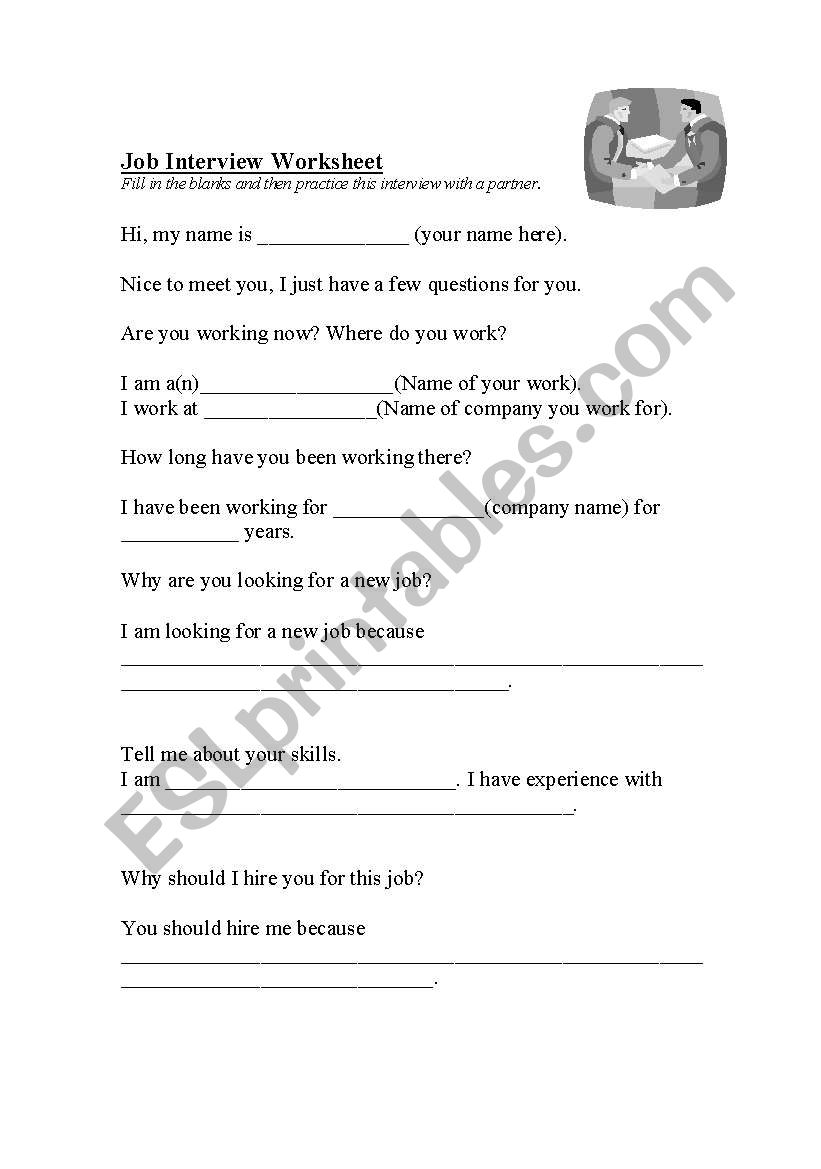 Job Interview worksheet