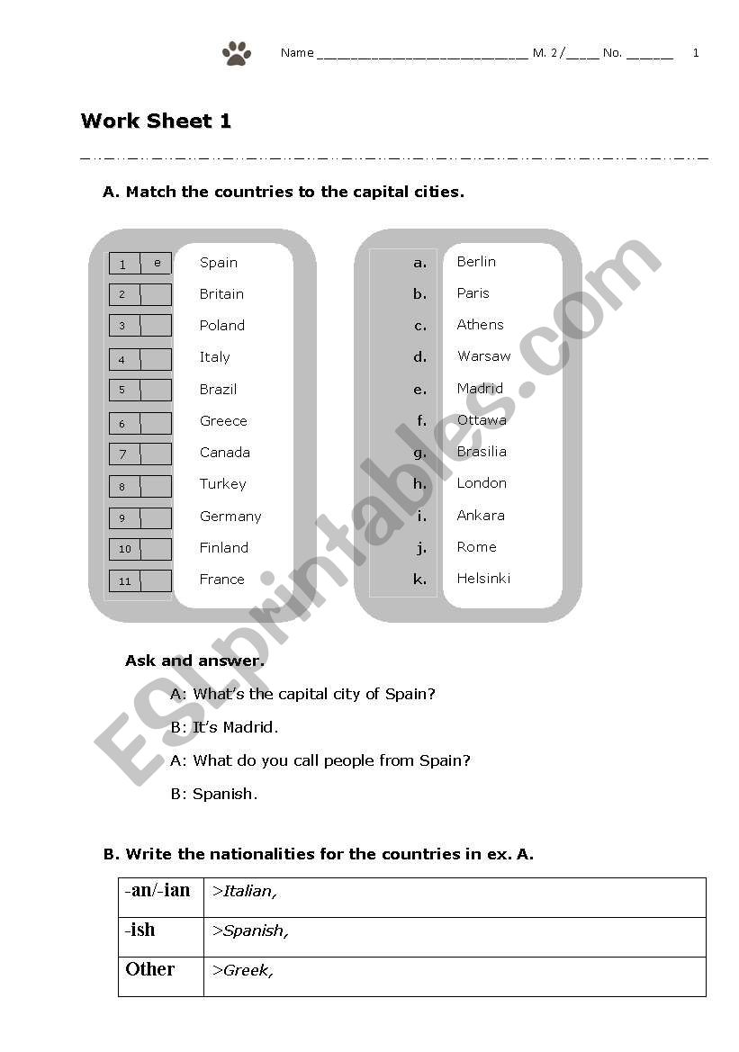 Country worksheet