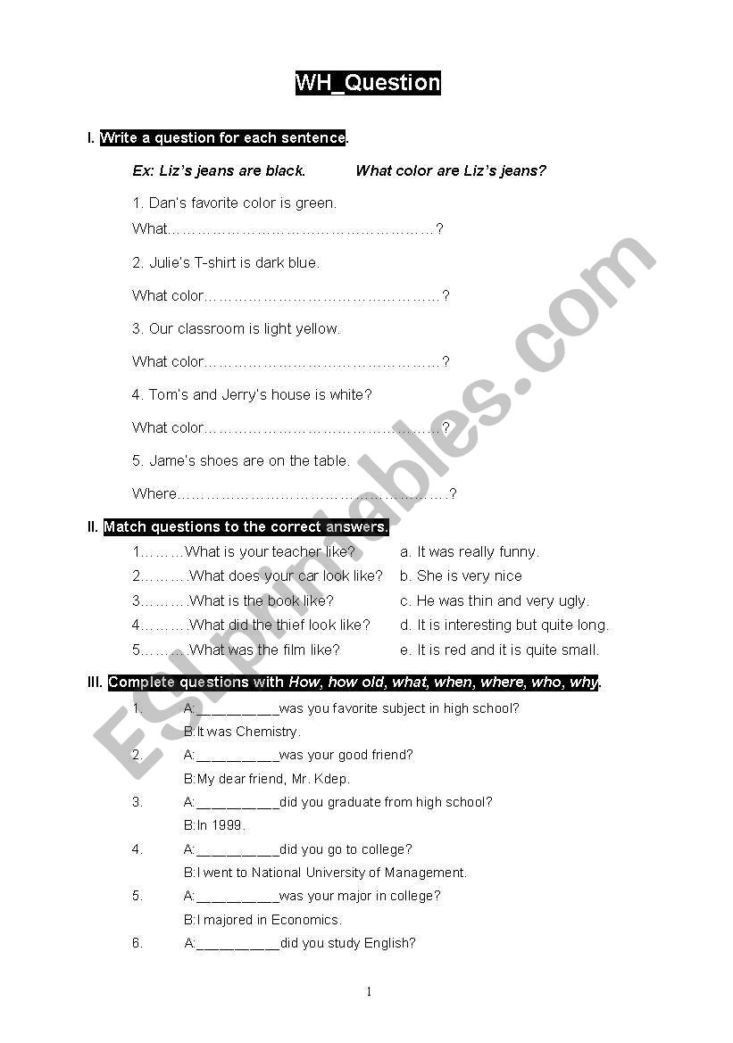 Wh_questions worksheet