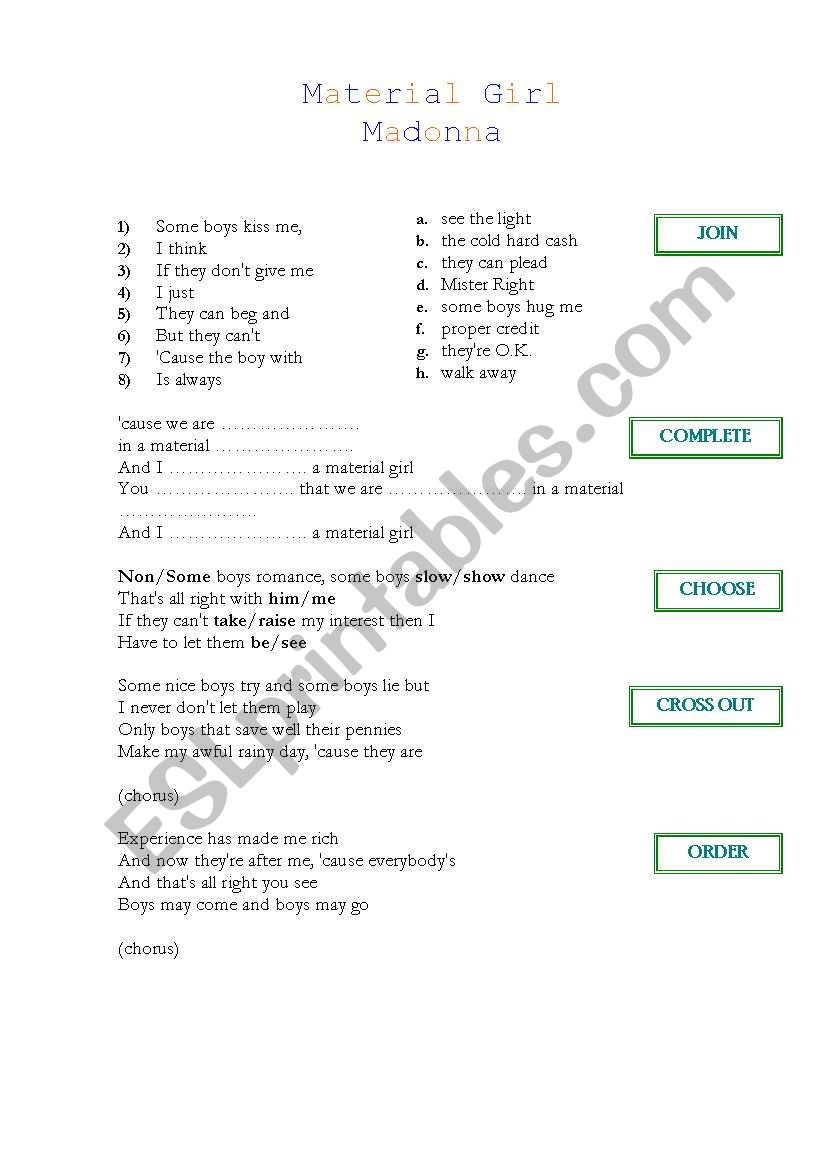 Material Girl (Madonna) worksheet