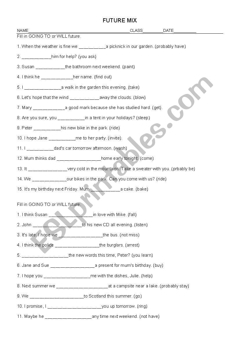 FUTURE MIX EXERCISE worksheet