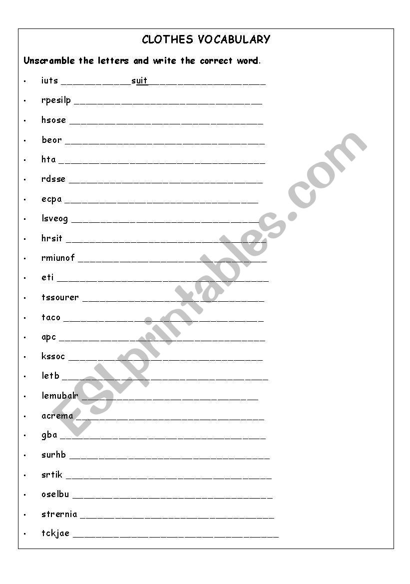 CLOTHES VOCABULARY worksheet