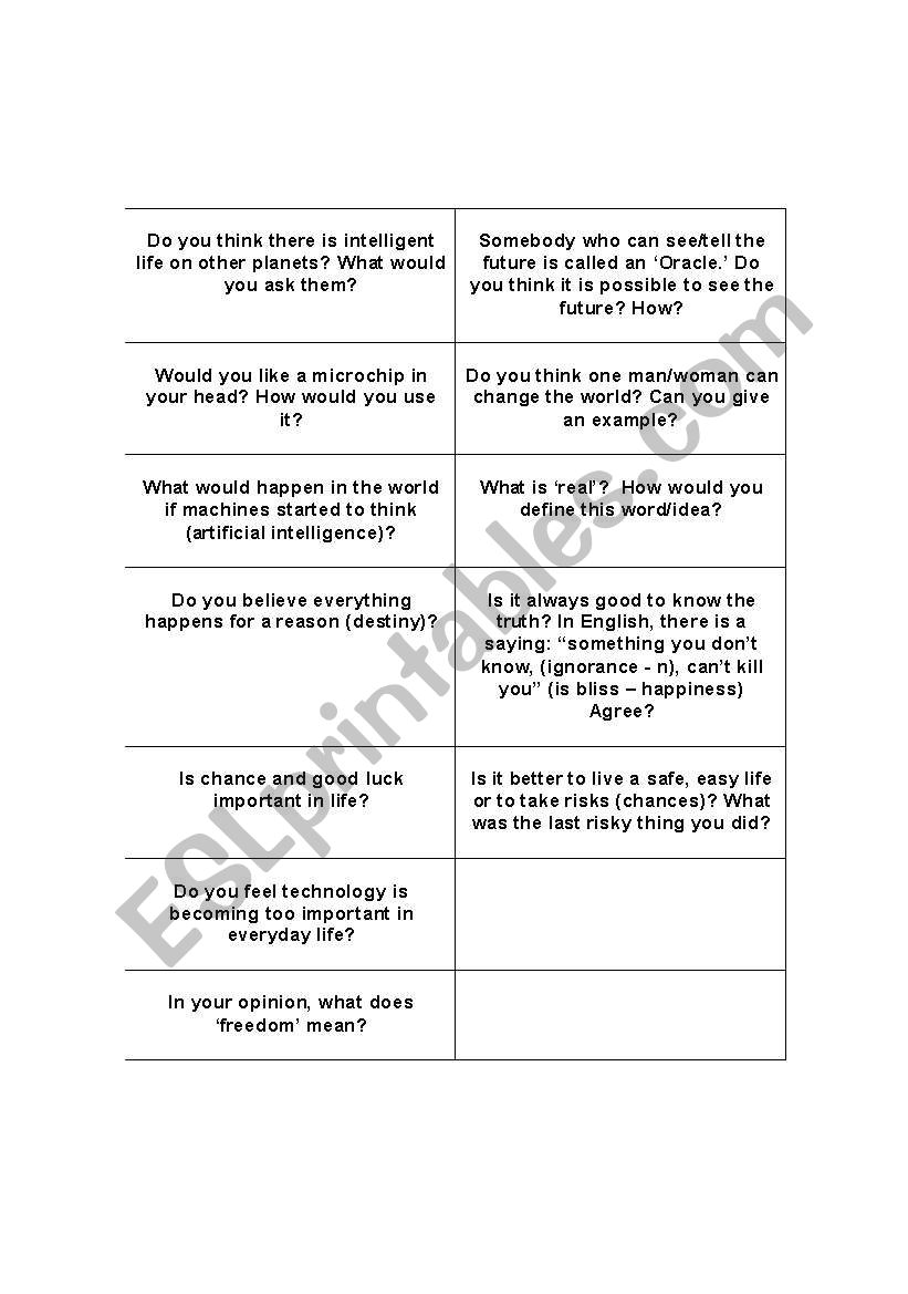 Matrix Discussion Questions worksheet