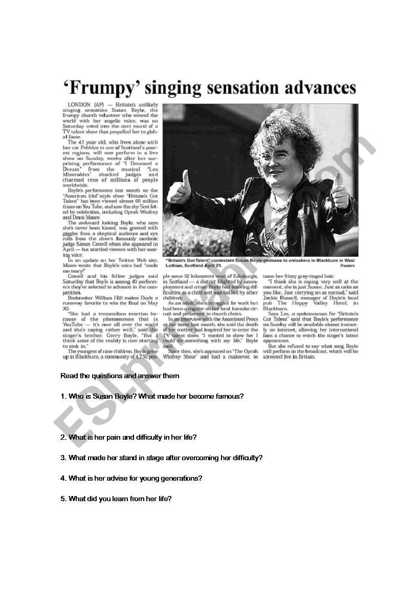 Susan Boyle worksheet