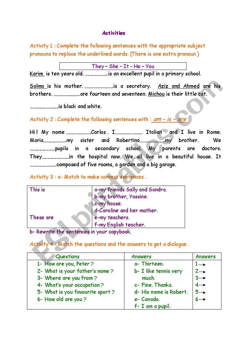 Test for beginners worksheet