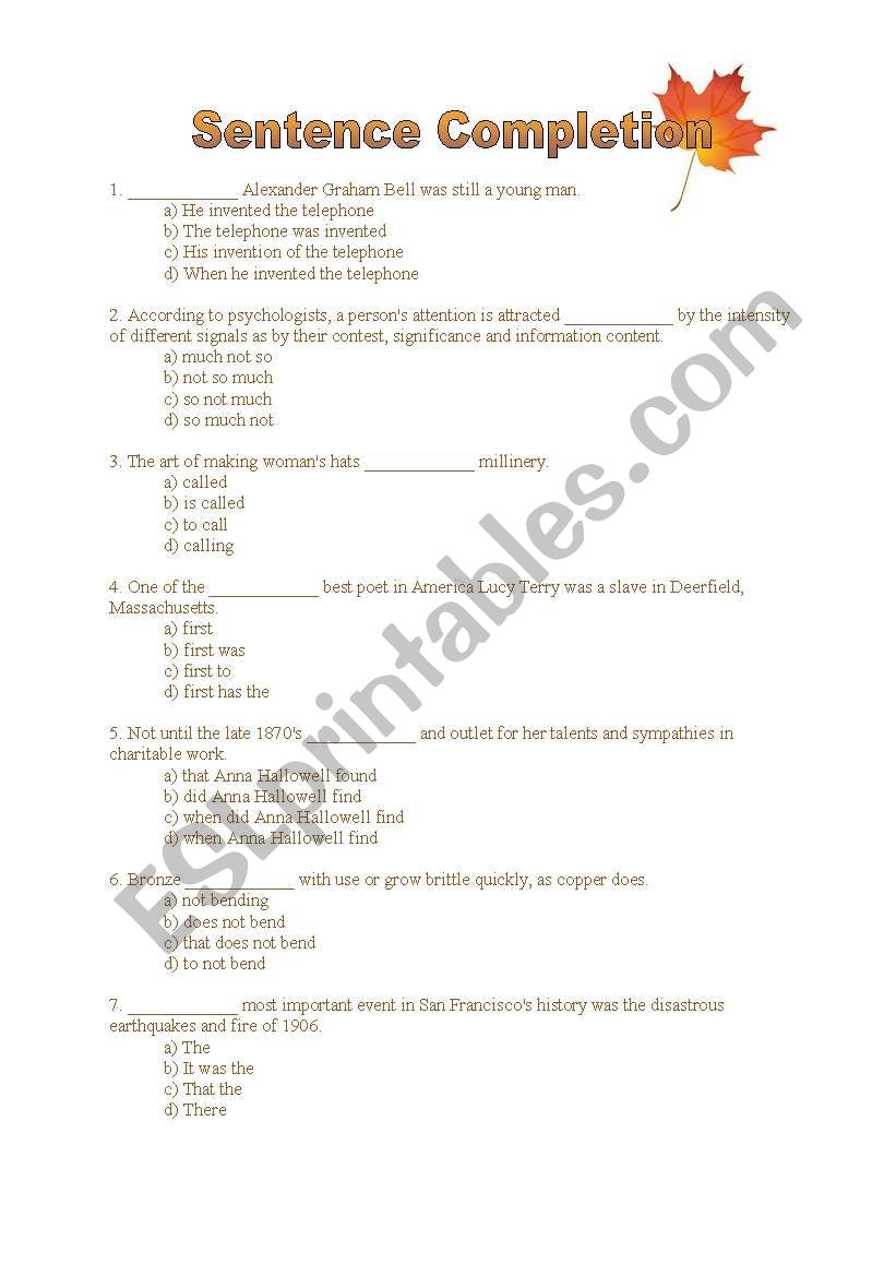 Sentence Completion Exercise (Part 1)