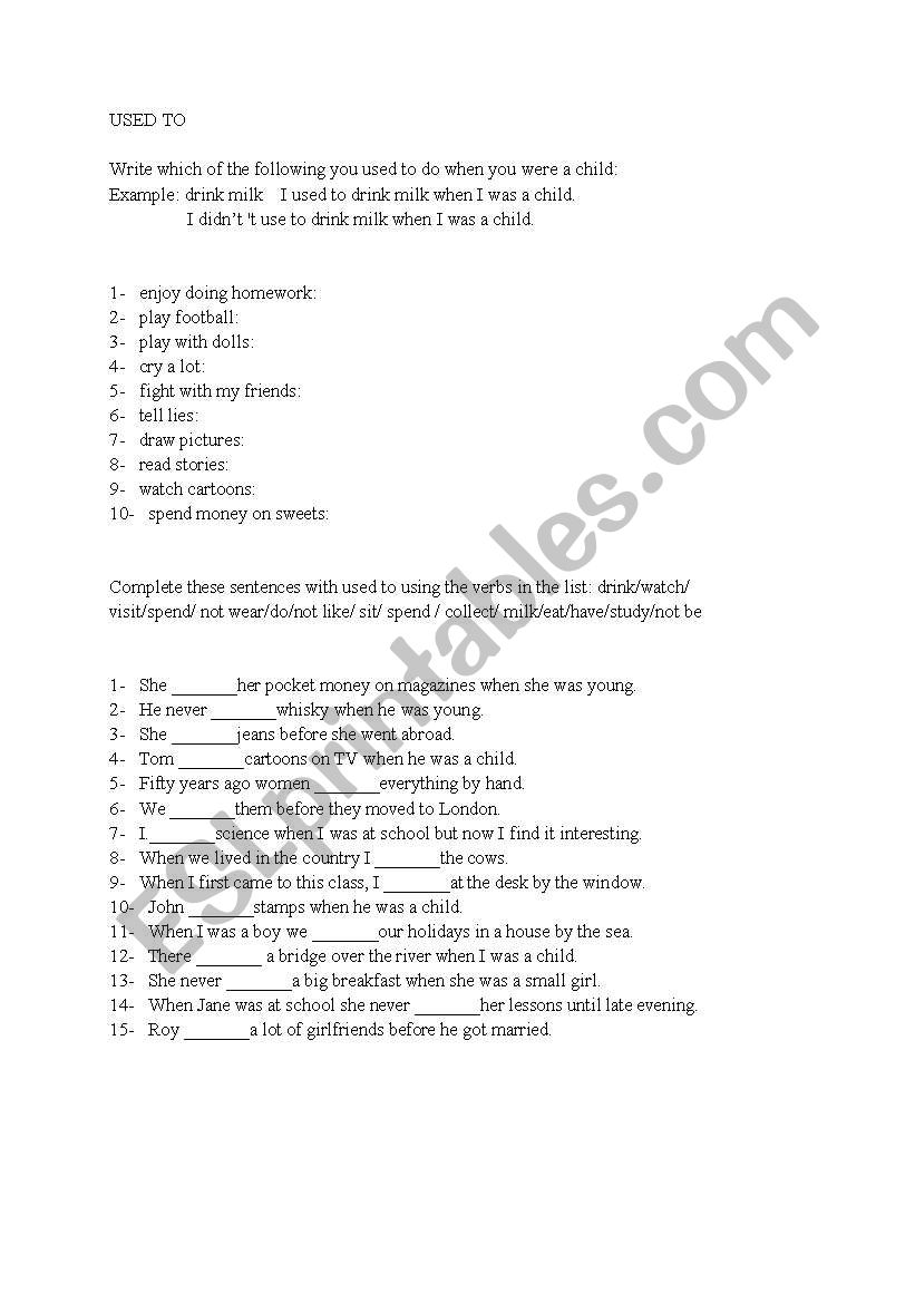 used to worksheet