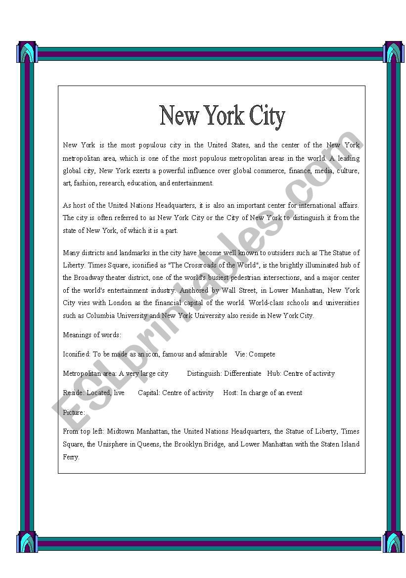 Cities worksheet