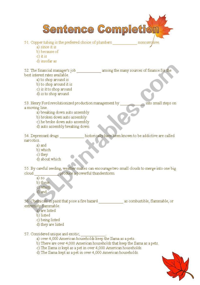 Sentence Completion Exercise (Part 2)