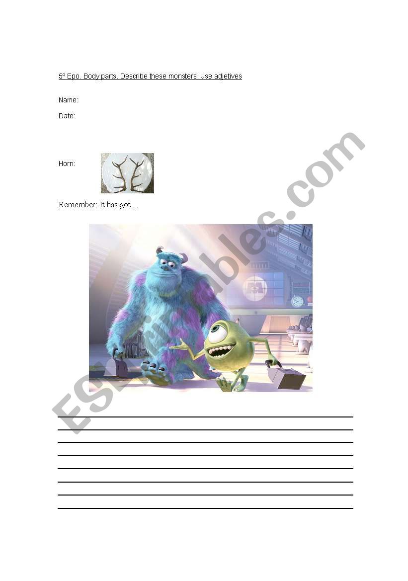 describe a monster worksheet