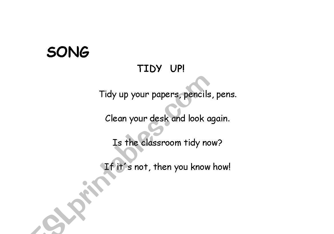 Tidy Up song worksheet