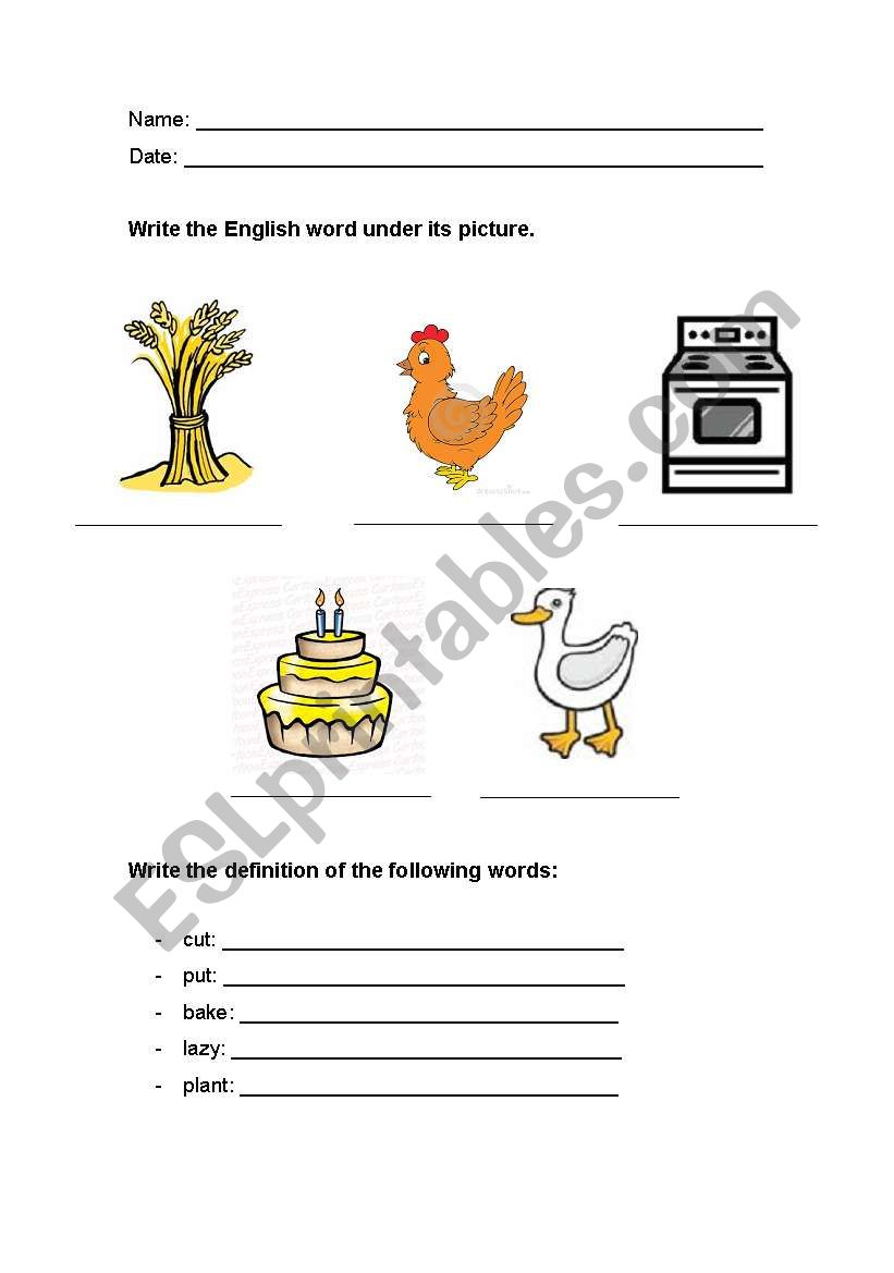The little red hen worksheet