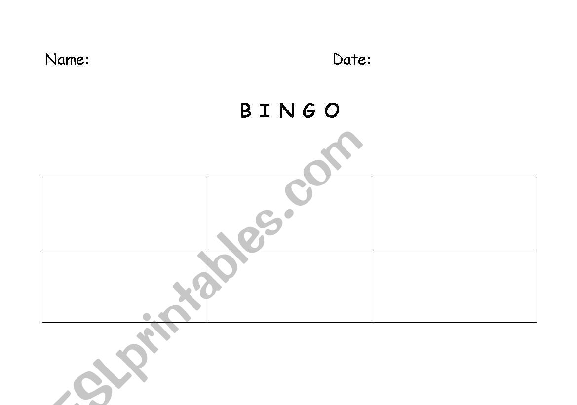 Bingo worksheet