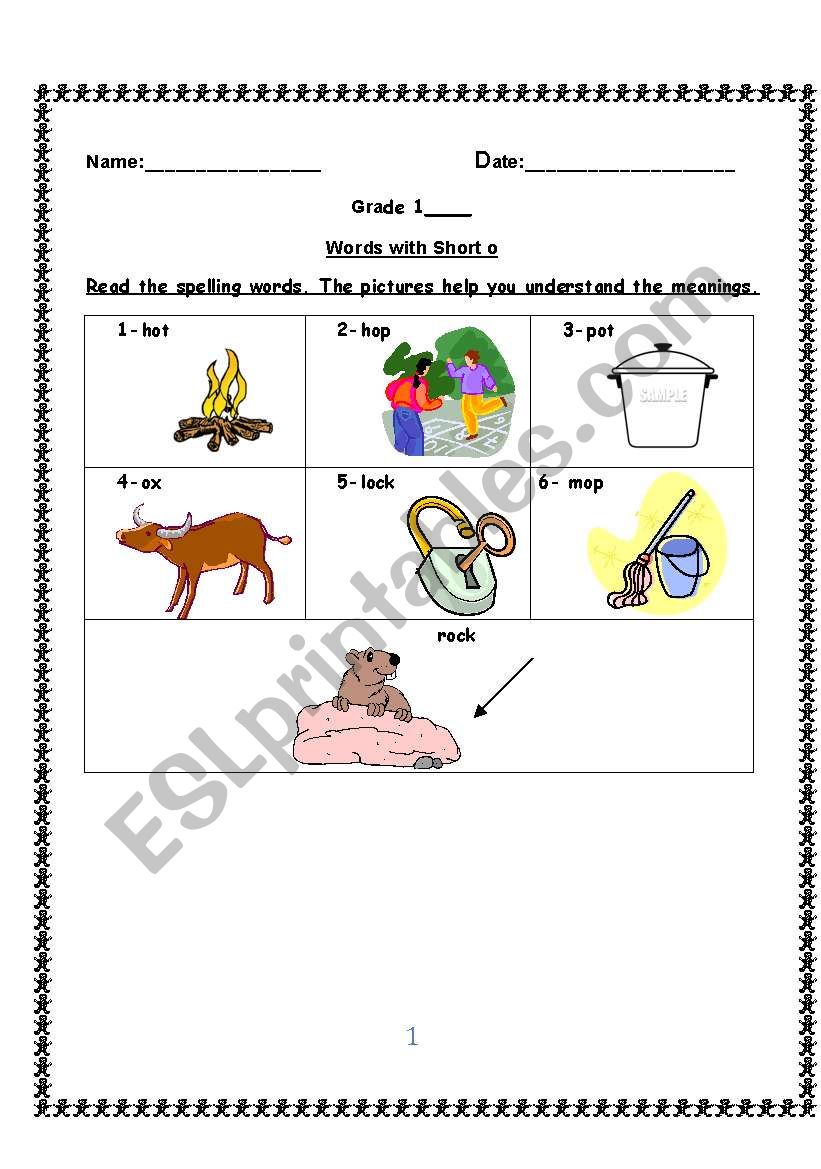 Words with Short o worksheet