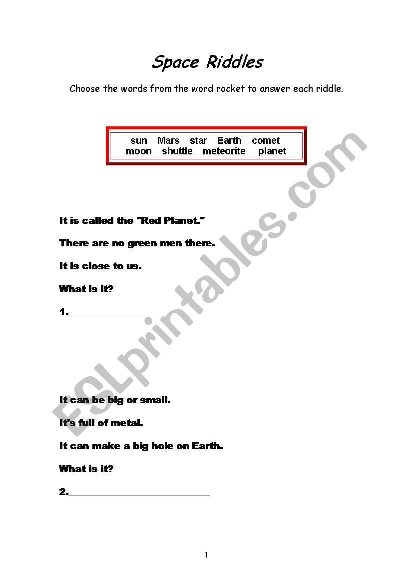 Space Riddles worksheet