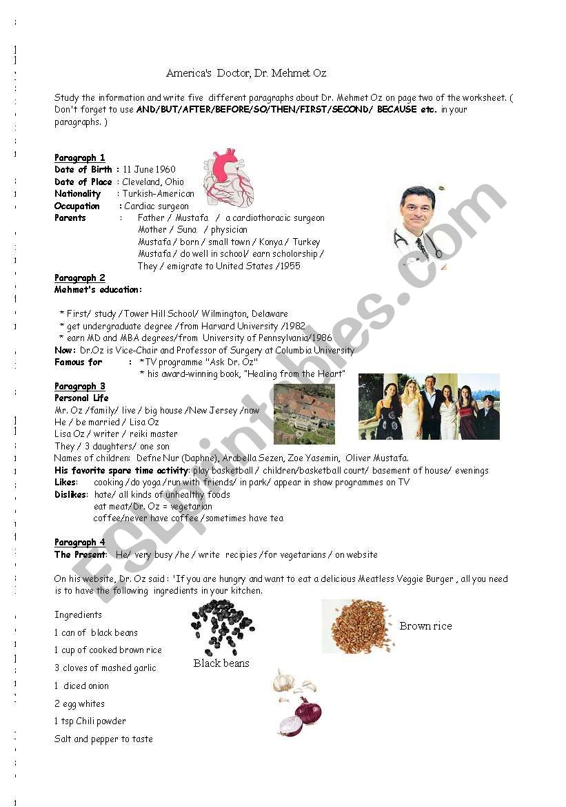 Americas Doctor, Dr. Oz worksheet