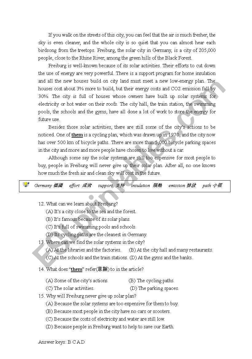 Freiburg-the solar city worksheet