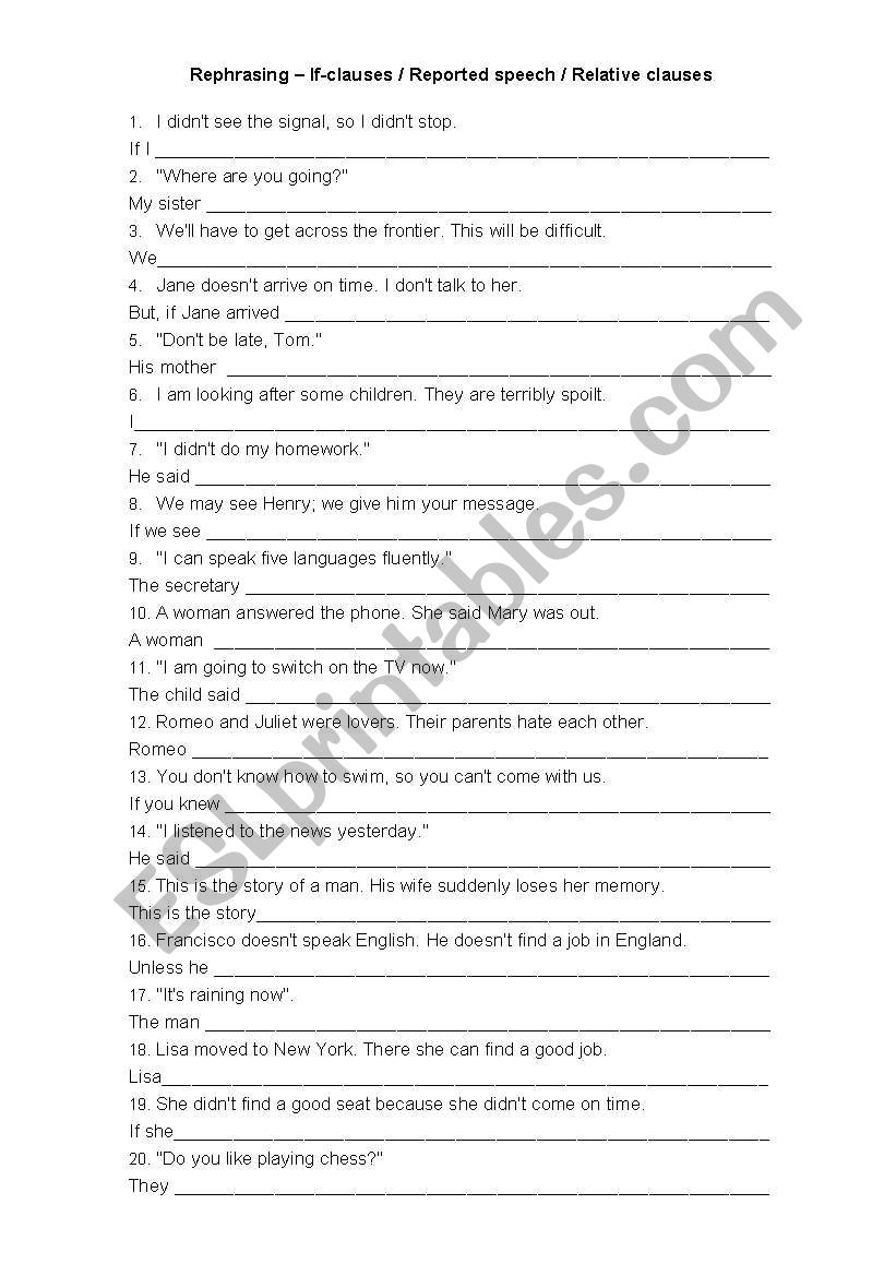 Rephrasing exercises worksheet