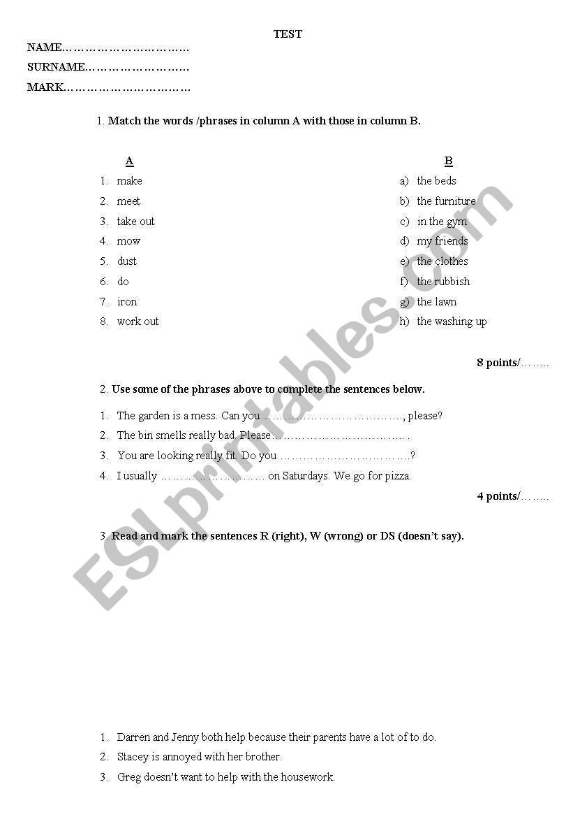 test worksheet