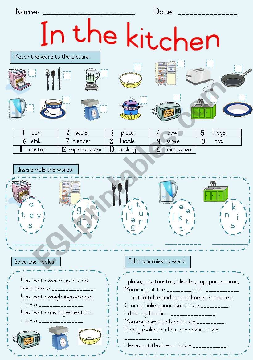 In the kitchen 2 worksheet