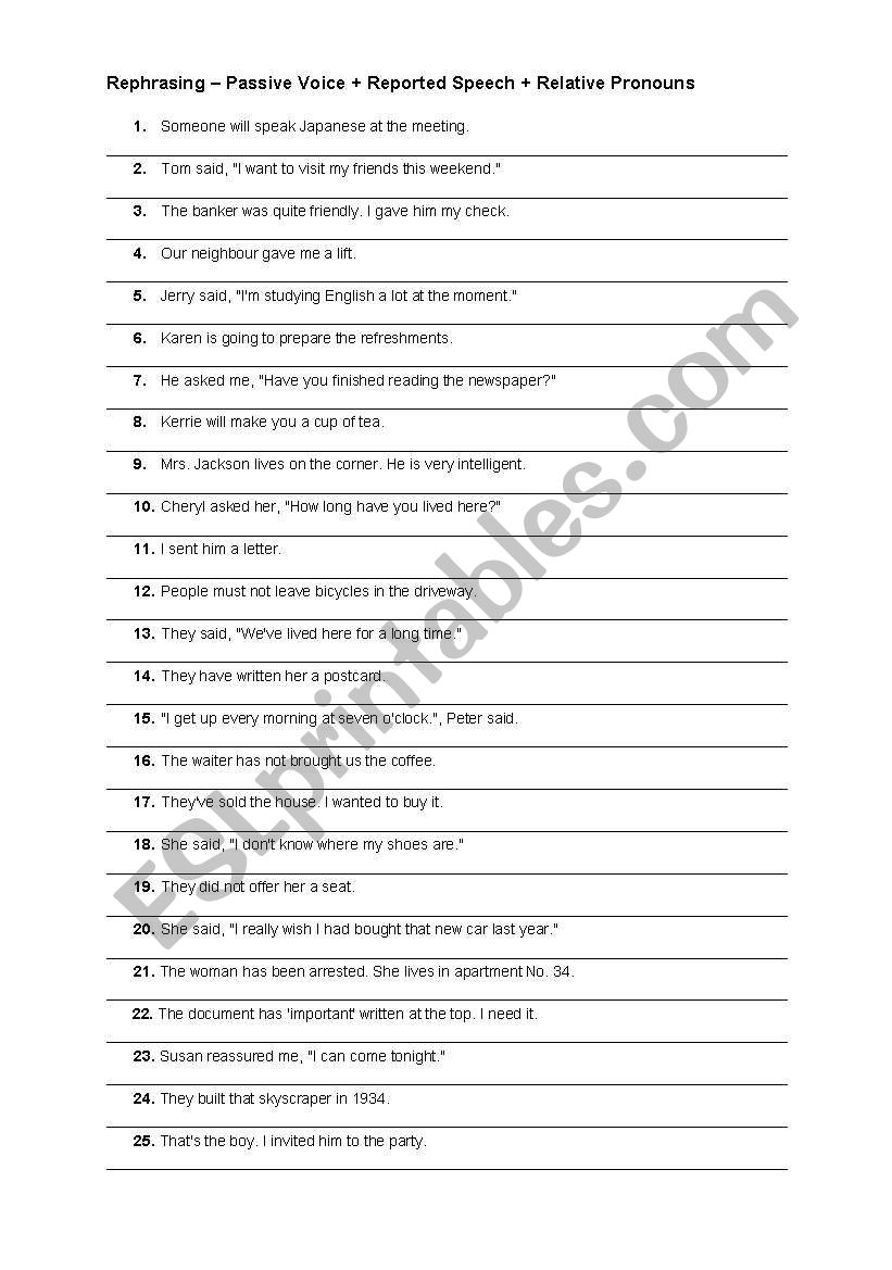 Rephrasing exercises 2 worksheet