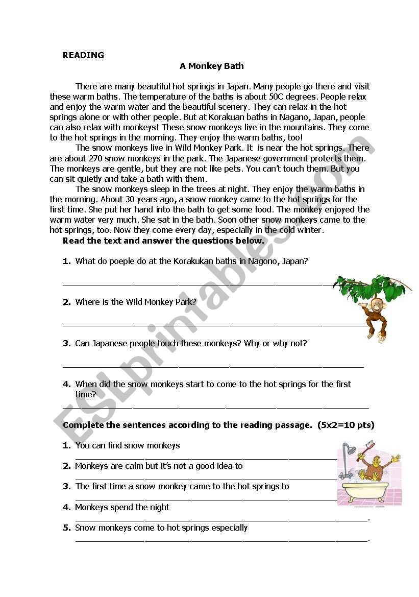 A Monkey Bath worksheet