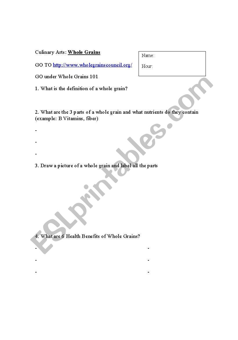 WHole Grains INternet Activity