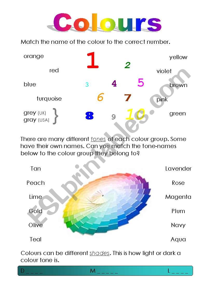 Colours worksheet