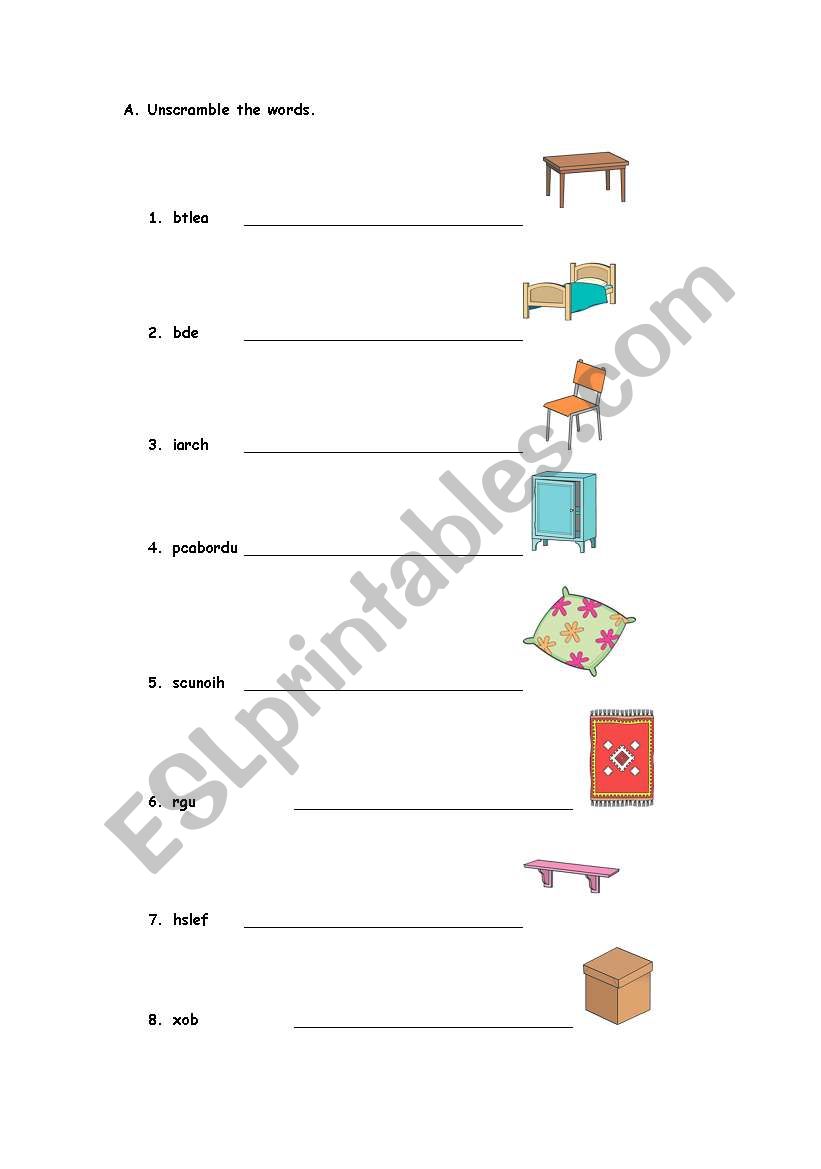 Furniture worksheet