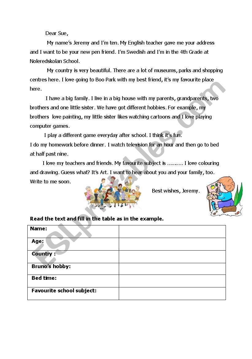 to a penpal worksheet