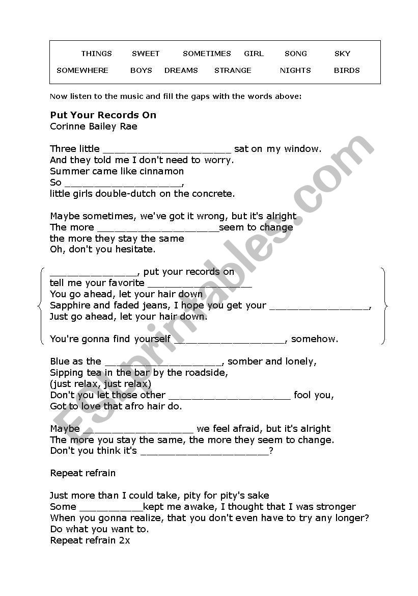 Music worksheet