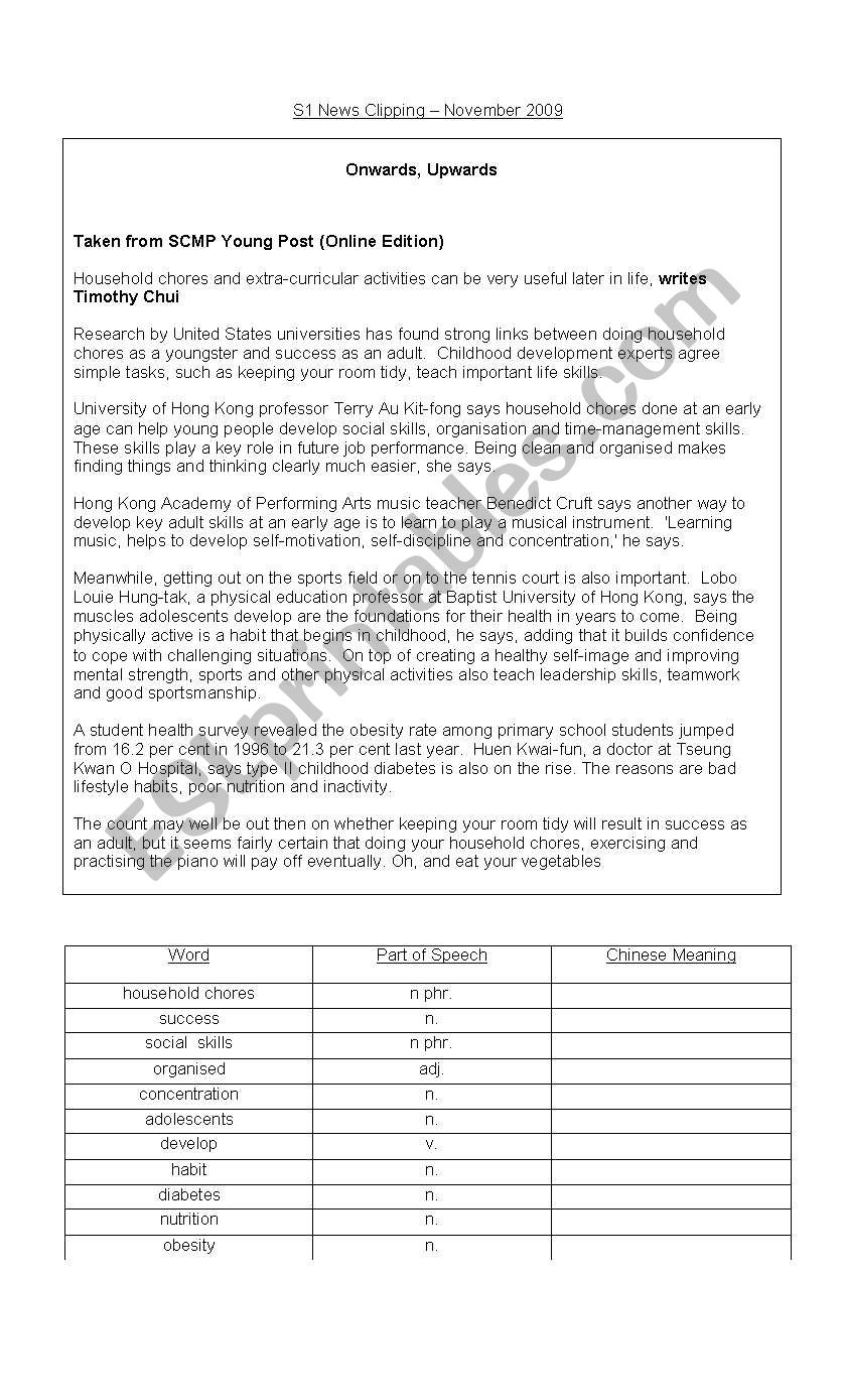 Newspaper Reading worksheet