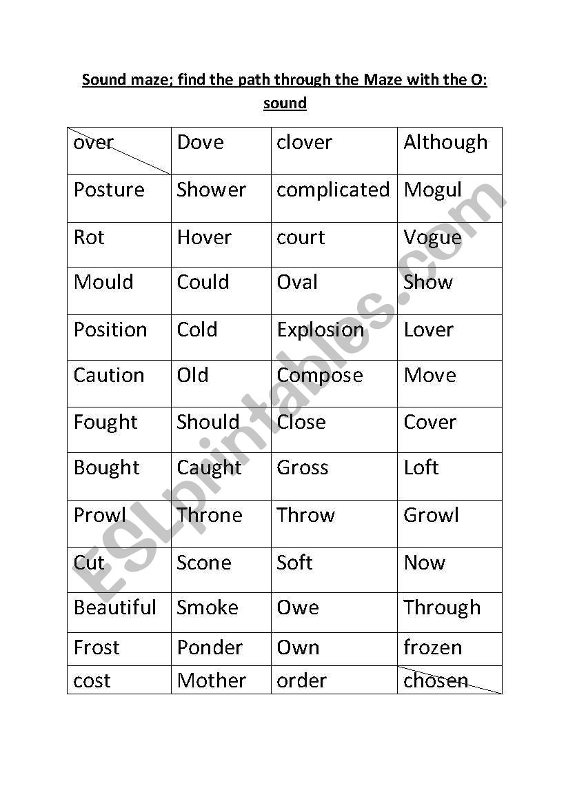 sound maze OVER worksheet