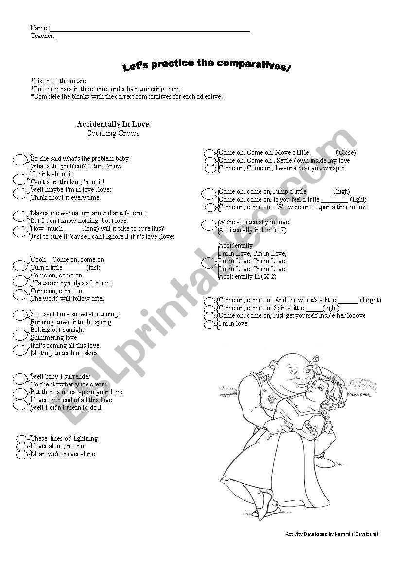 Comparatives with music! =D worksheet