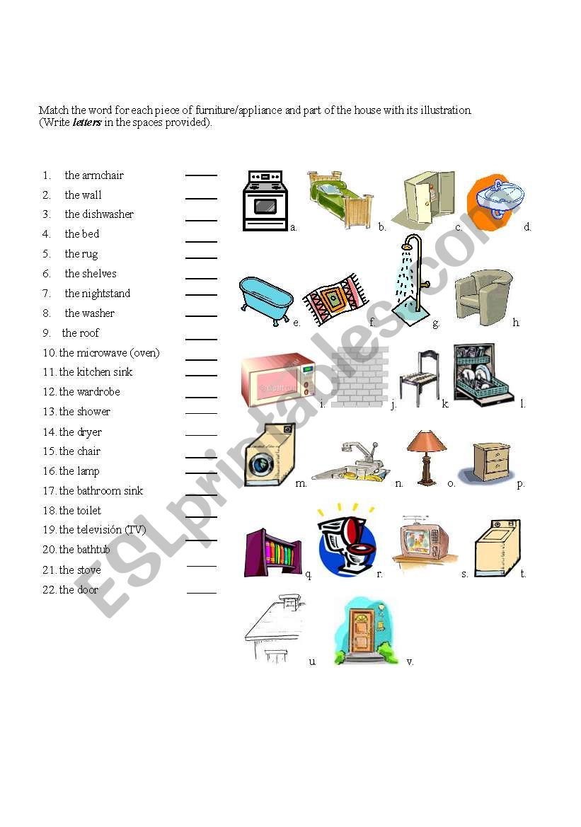 Furniture quiz (matching) worksheet