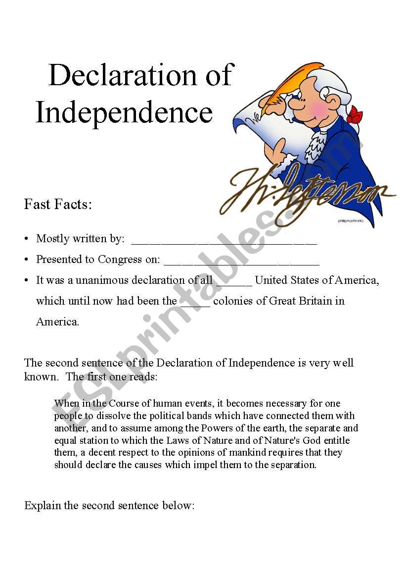 Declaration of Indepence worksheet
