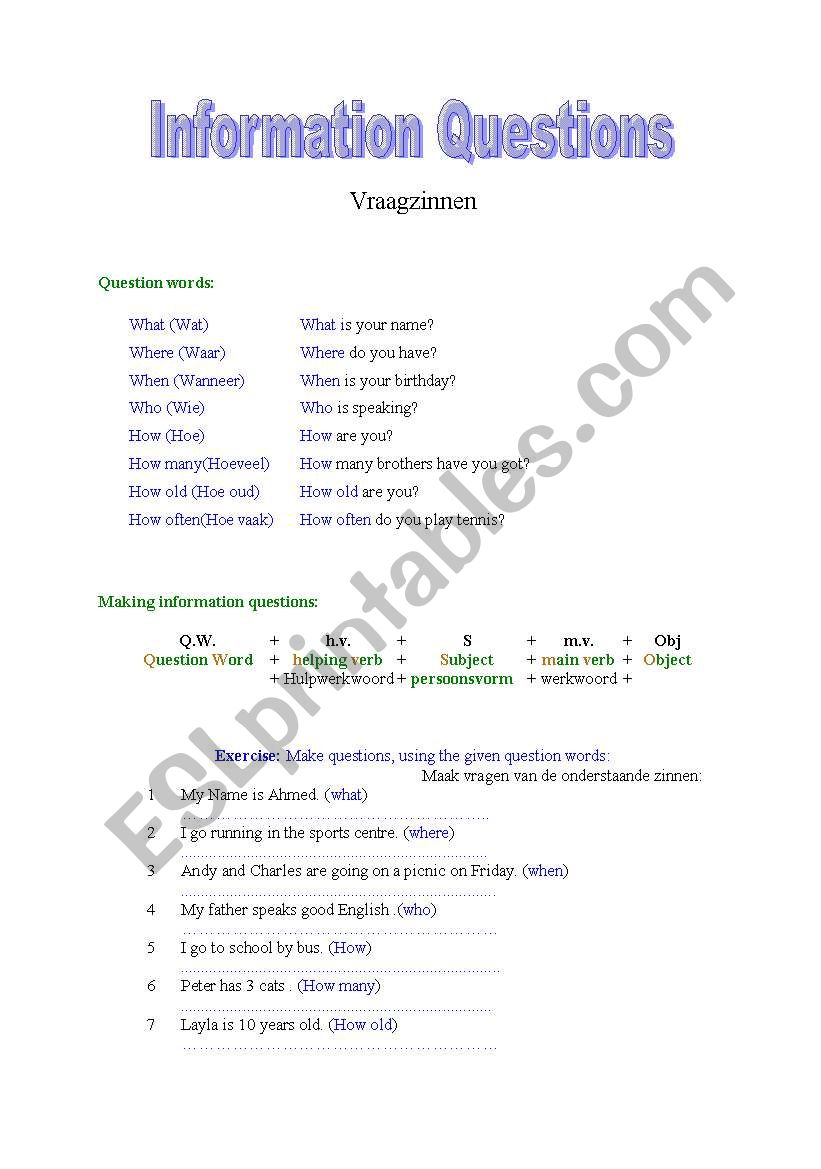 Questions worksheet