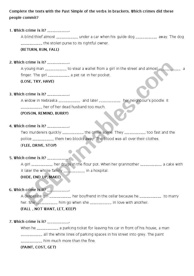 Crimes worksheet