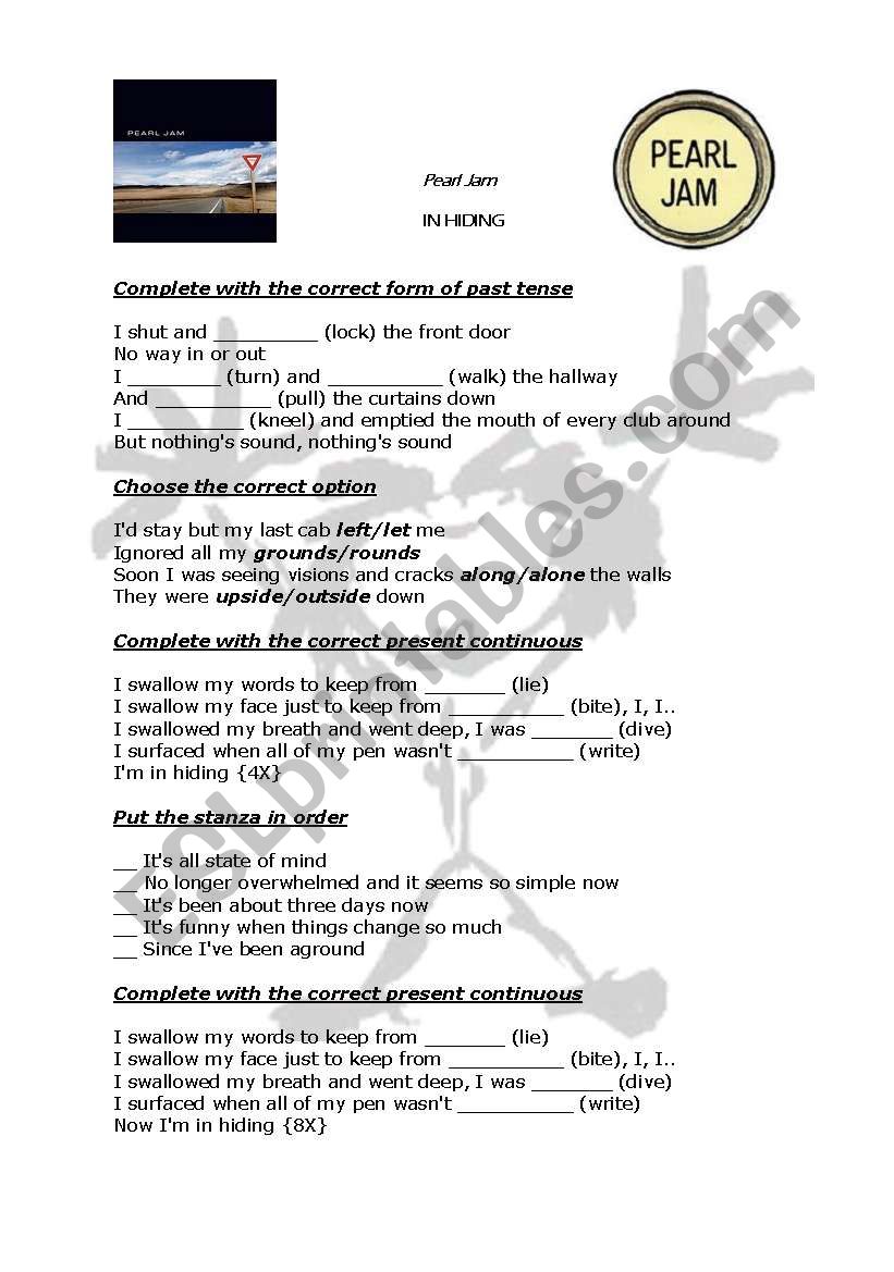 Pearl Jam - In Hiding worksheet