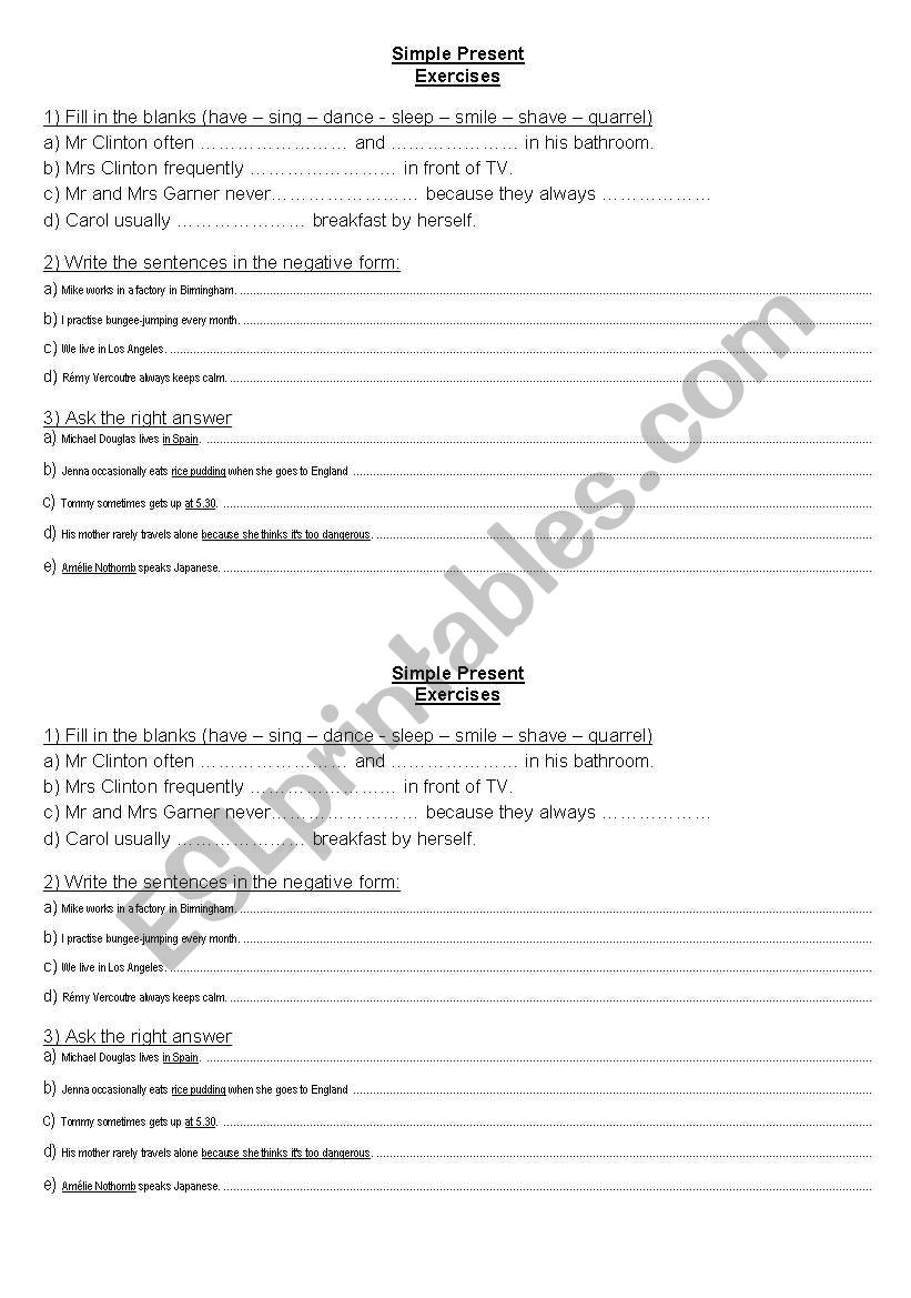 Present Simple Exercises worksheet