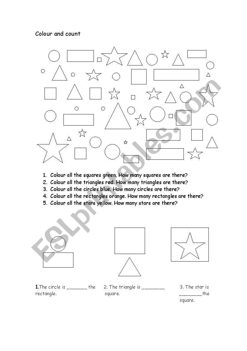 Shapes- colour and count worksheet