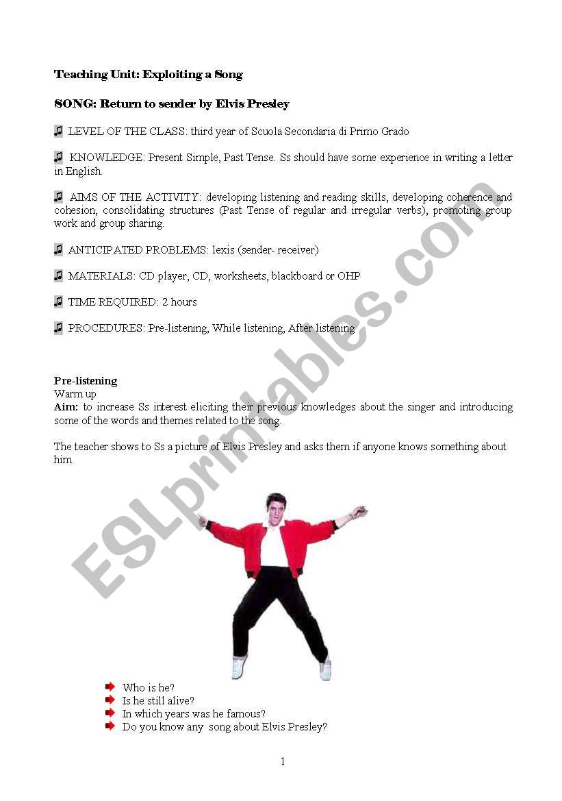 elvis presley worksheet