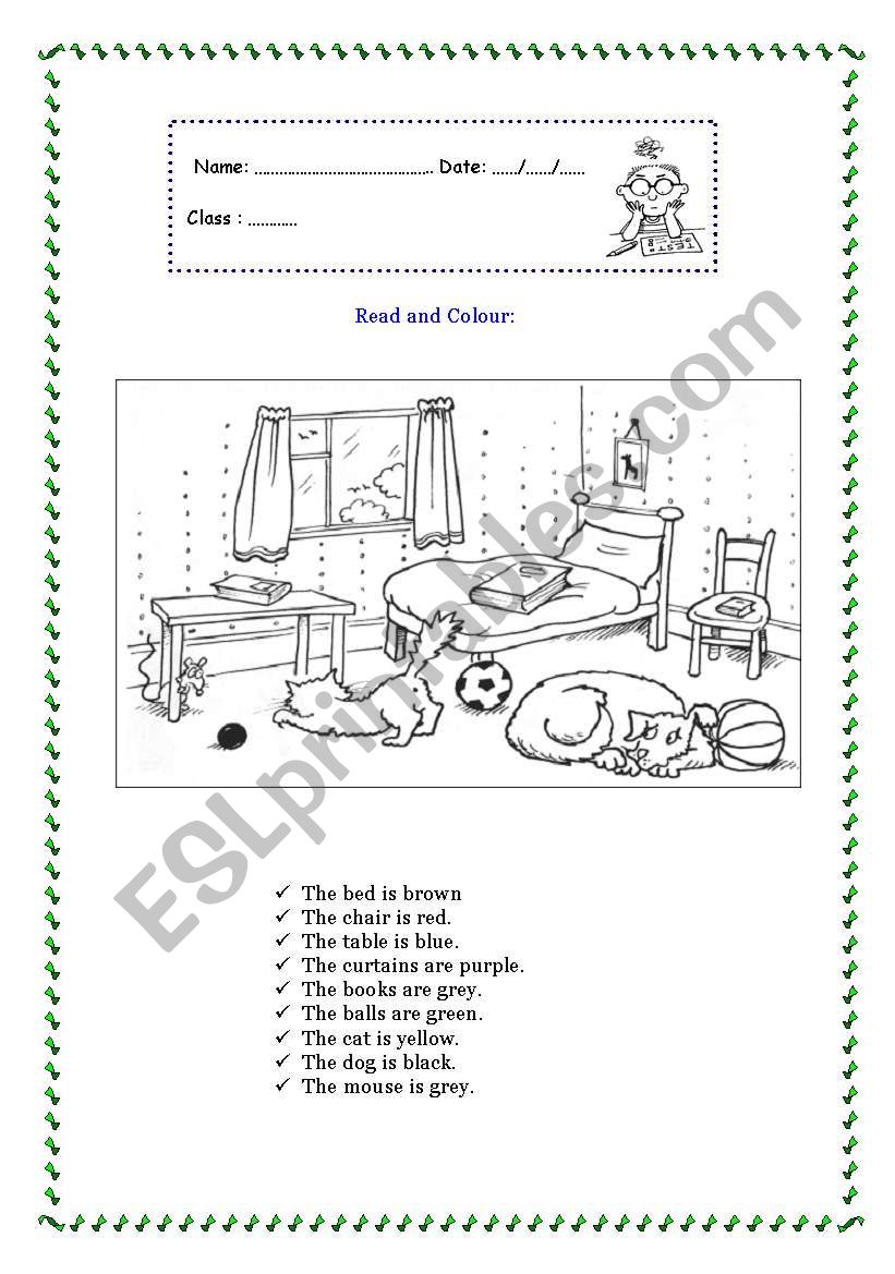 Colour the bedroom worksheet