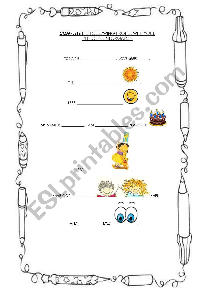 Personal Profile worksheet