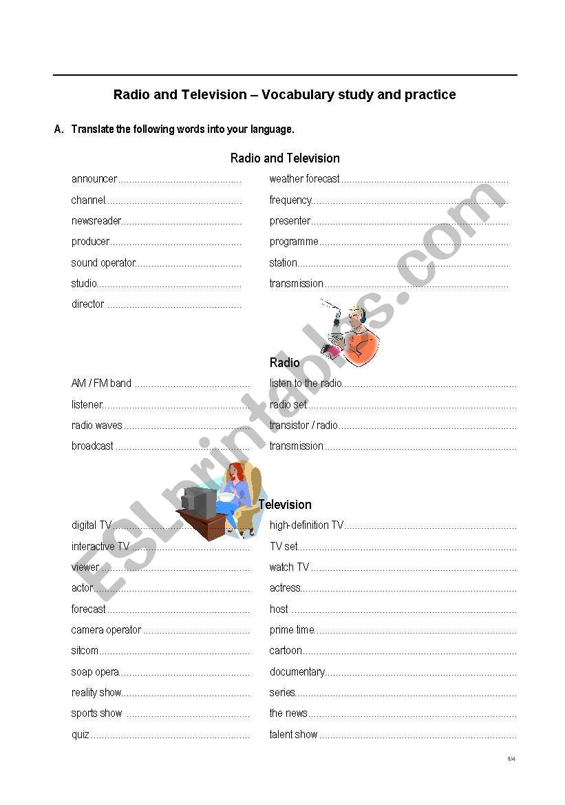 Radio and TV worksheet