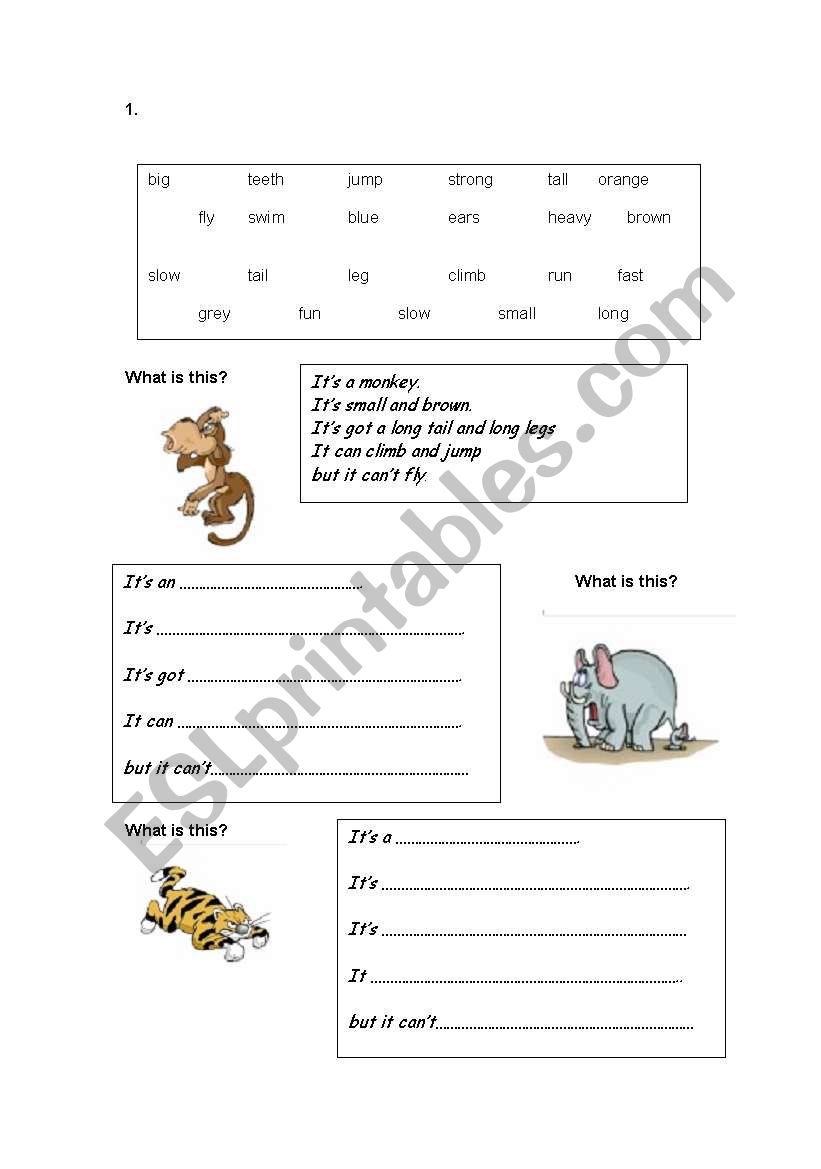 Animal descriptions using ItÂ´s, Its got and It can