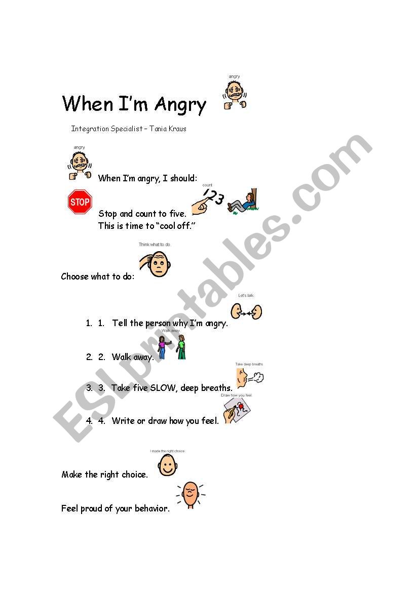 When Im Angry worksheet