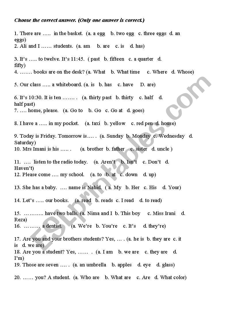 test worksheet