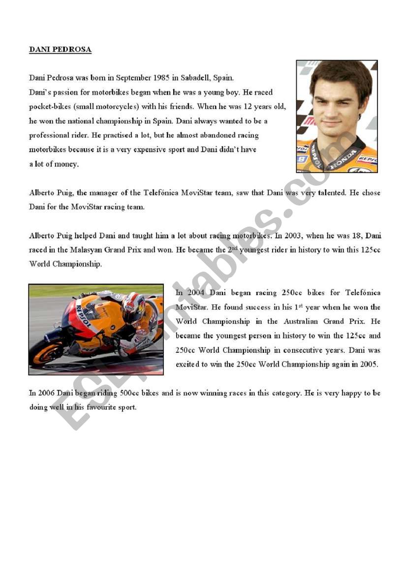 Dani Pedrosa worksheet