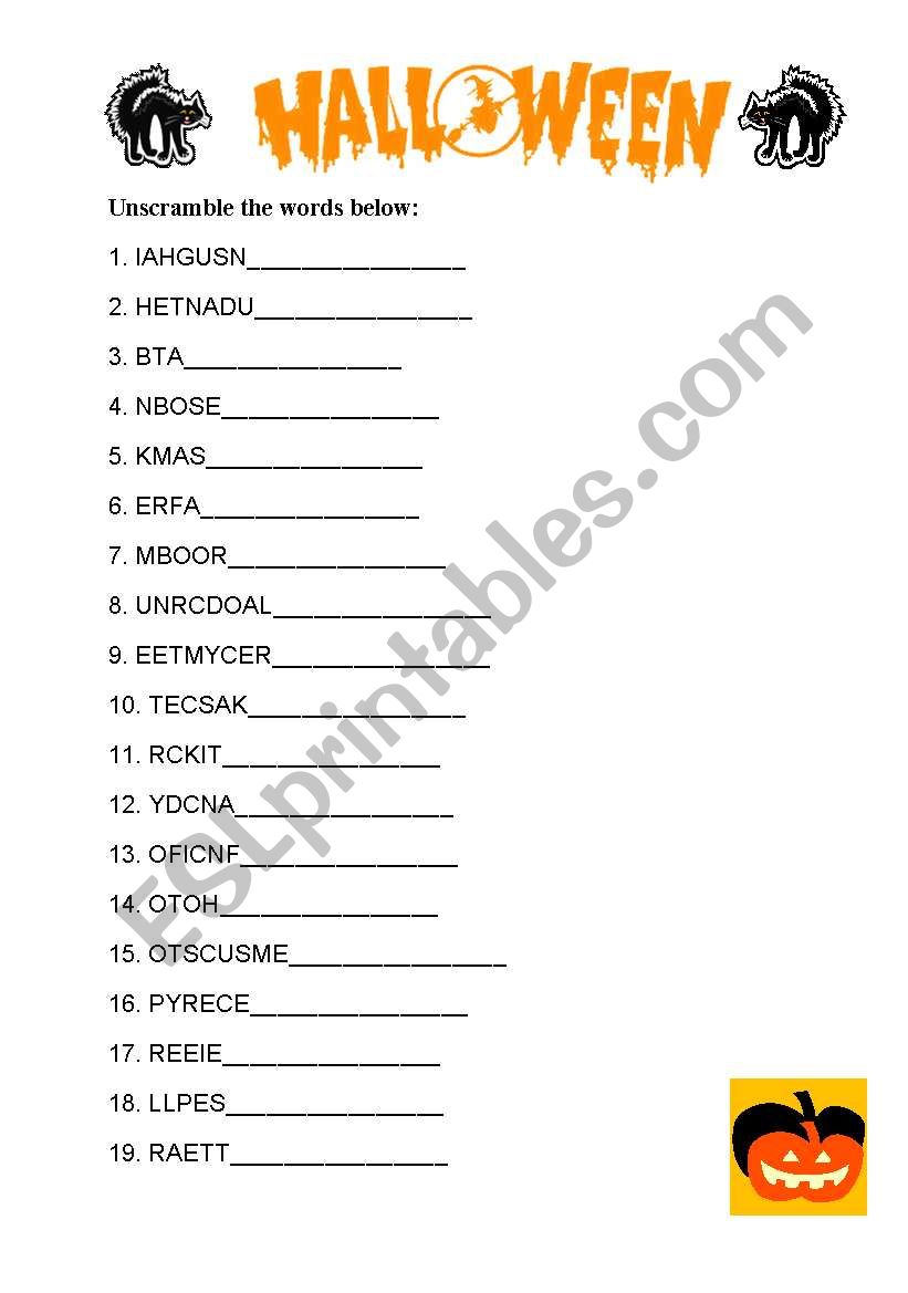 Halloween -  Unscramble words worksheet